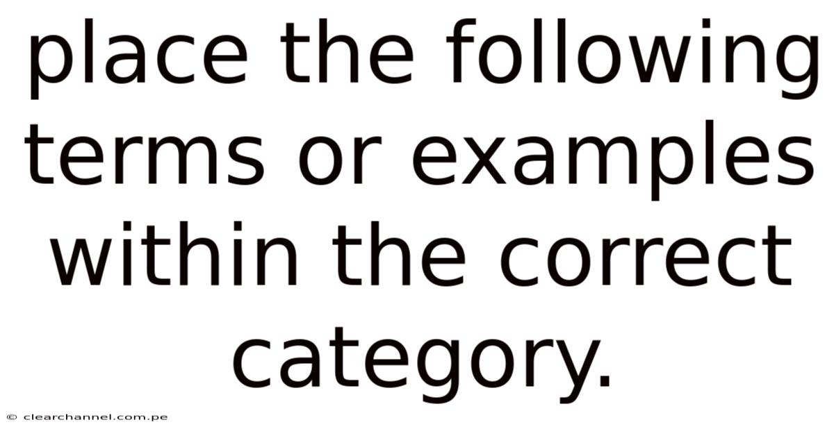 Place The Following Terms Or Examples Within The Correct Category.