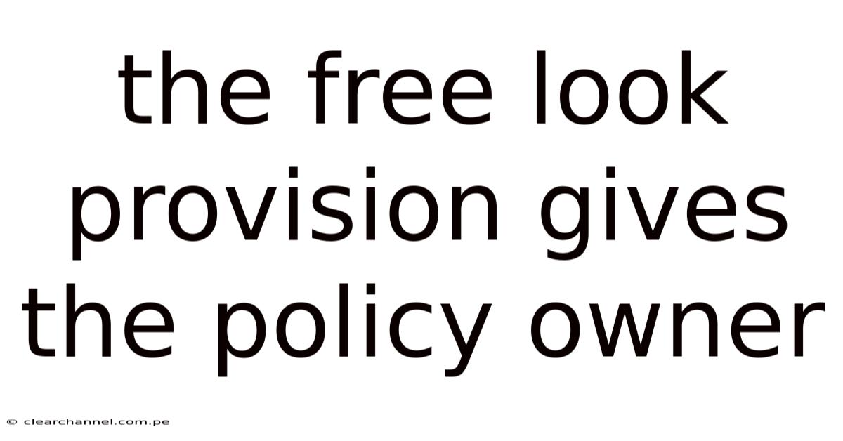 The Free Look Provision Gives The Policy Owner