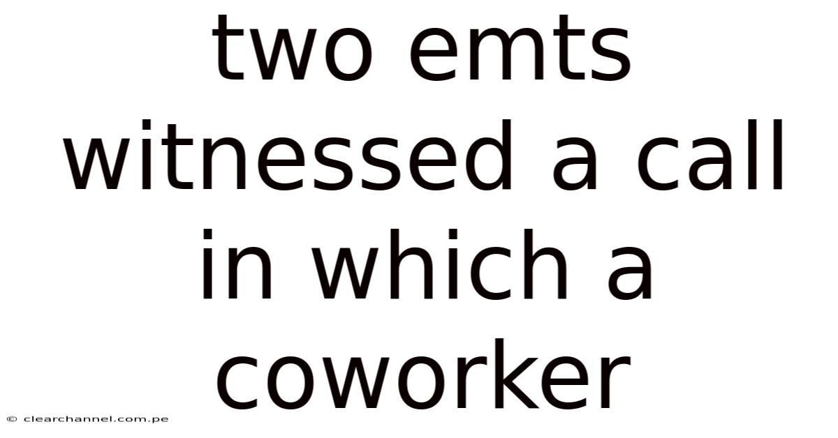 Two Emts Witnessed A Call In Which A Coworker