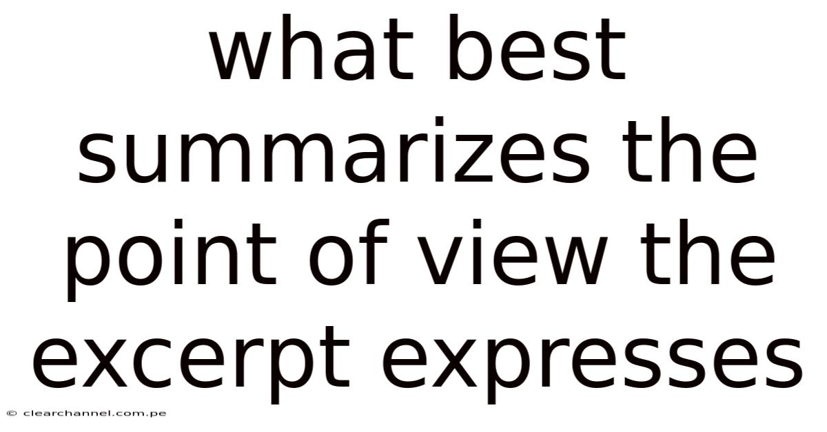 What Best Summarizes The Point Of View The Excerpt Expresses